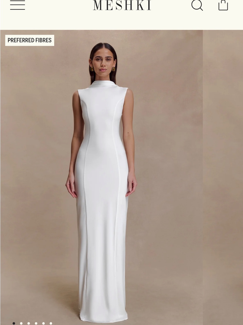 Meshki White High-Neck Sleeveless Maxi Gown